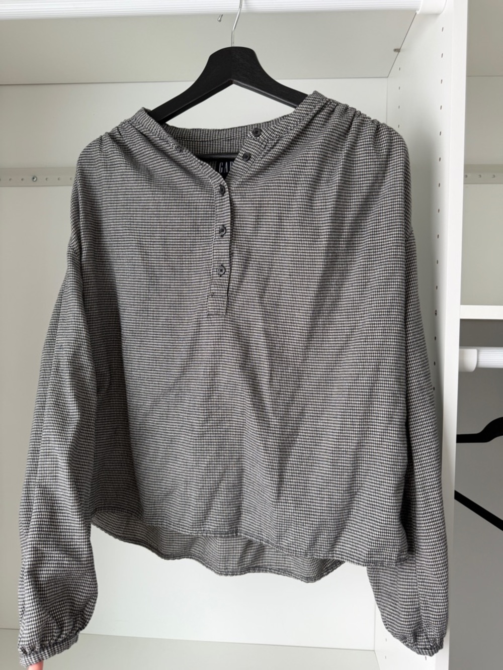GAP Black and White Micro-Check Henley Shirt